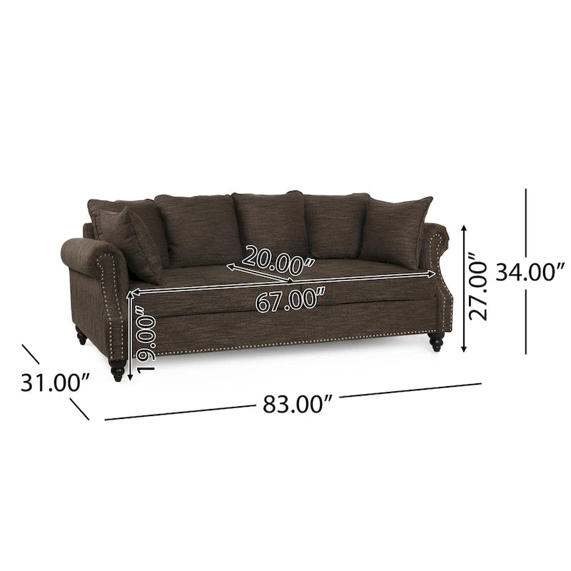 Canapé 3 places Manbow Fabric Pillowback avec garniture cloutée par Christopher Knight Home