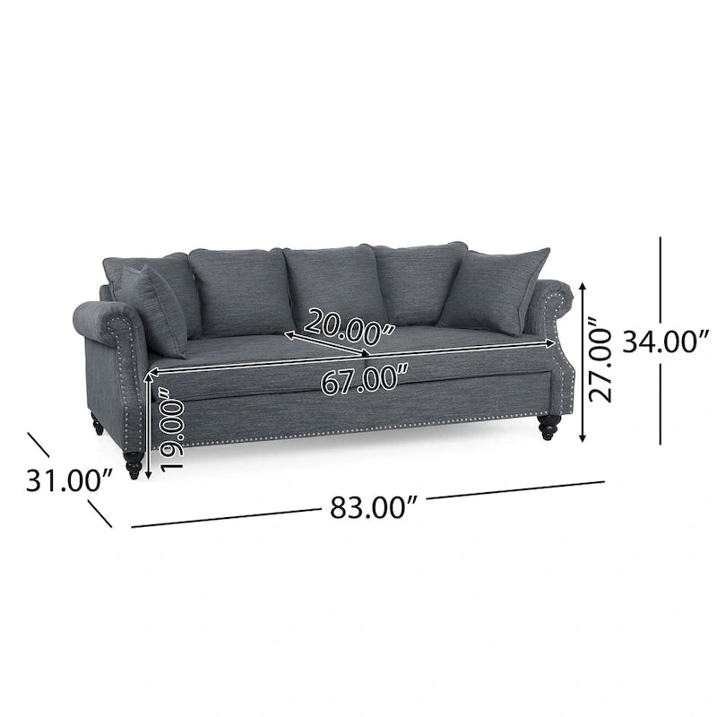 Canapé 3 places Manbow Fabric Pillowback avec garniture cloutée par Christopher Knight Home
