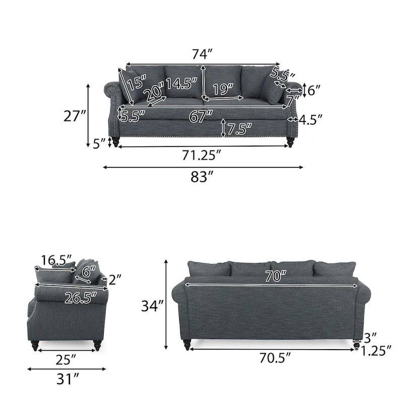 Canapé 3 places Manbow Fabric Pillowback avec garniture cloutée par Christopher Knight Home