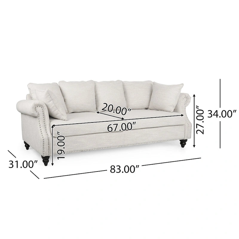 Canapé 3 places Manbow Fabric Pillowback avec garniture cloutée par Christopher Knight Home