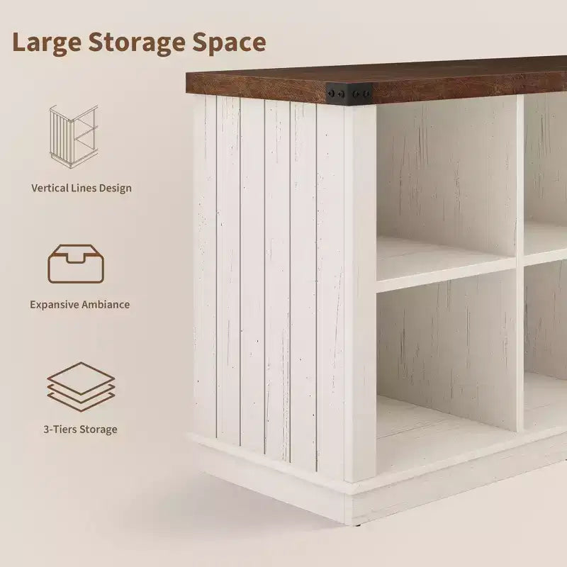 Étagère de rangement à 8 cubes, bibliothèque horizontale de style ferme, bibliothèque de rangement en bois de 157 cm pour entrée, étagères basses et longues pour salon