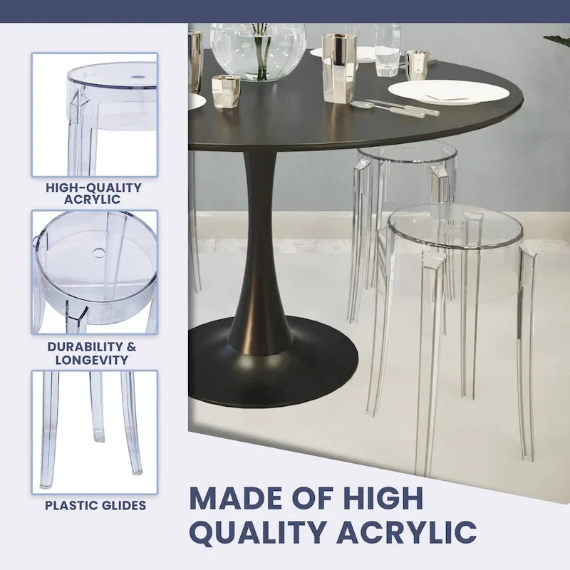 LeisureMod Tabouret de comptoir sans dossier en acrylique avec siège rond et repose-pieds de 45,7 cm – 18.1