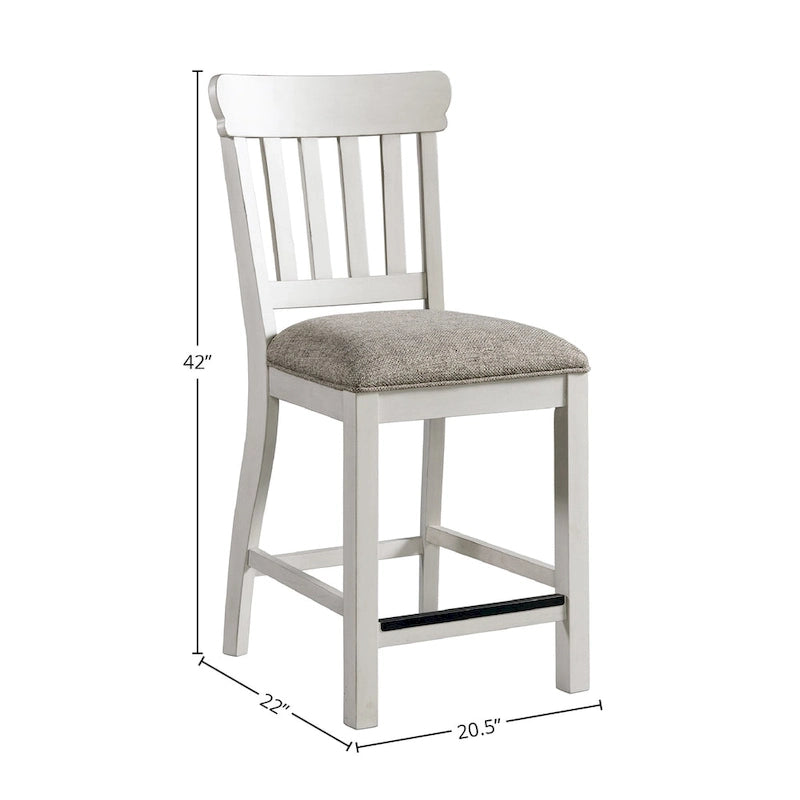 Tabouret de bar à hauteur de comptoir avec dossier à lattes, bicolore rustique blanc et chêne Drake (lot de 2)