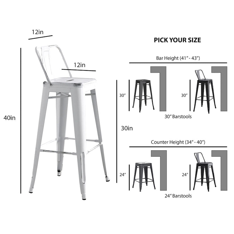 Tabouret de bar en métal AC Pacific de 30 pouces, lot de 2