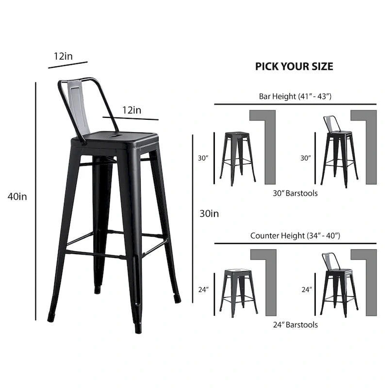 Tabouret de bar en métal AC Pacific de 30 pouces, lot de 2