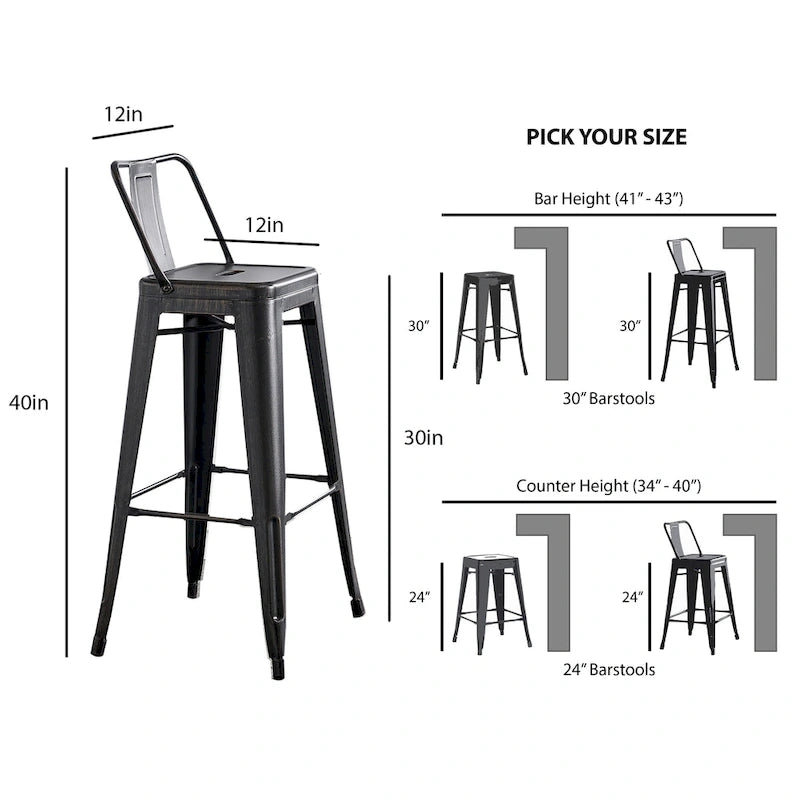 Tabouret de bar en métal AC Pacific de 30 pouces, lot de 2