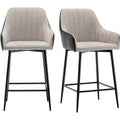Tall Counter Height Bar Stools, 25, Mid-Back Upholstered Fabric Accent , PU Black Back, Beige Fabric, Set Of 2