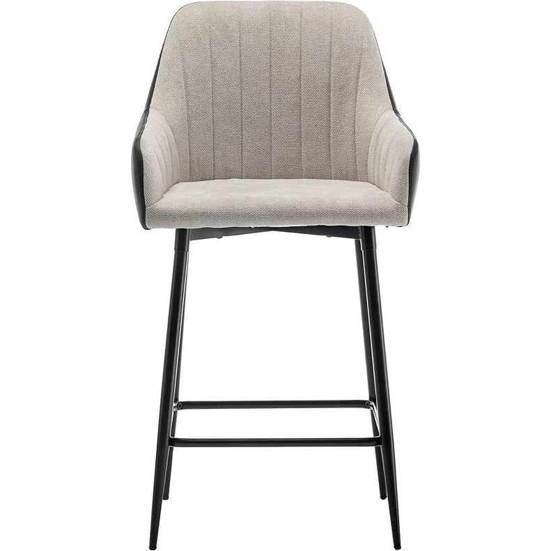 Tabourets de bar hauts, 25 po, dossier mi-haut en tissu capitonné, dossier en PU noir, tissu beige, lot de 2