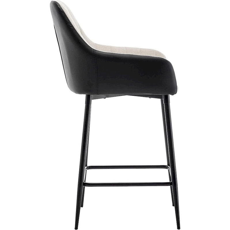 Tabourets de bar hauts, 25 po, dossier mi-haut en tissu capitonné, dossier en PU noir, tissu beige, lot de 2