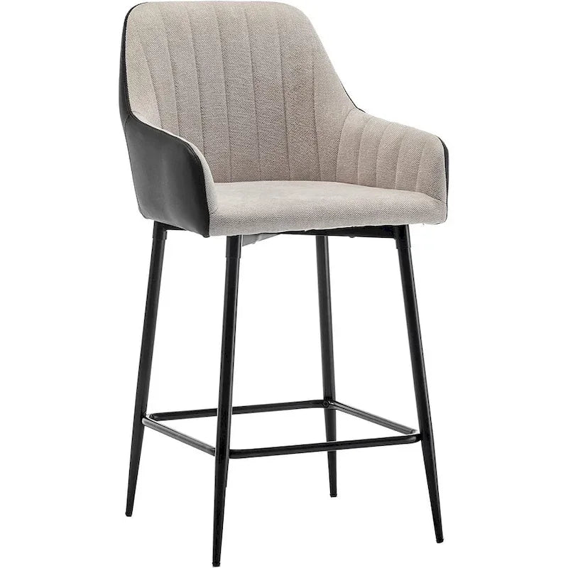 Tabourets de bar hauts, 25 po, dossier mi-haut en tissu capitonné, dossier en PU noir, tissu beige, lot de 2