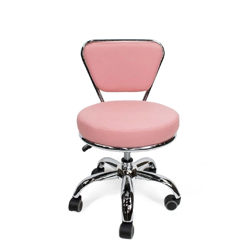 Tabouret court réglable Dayton 13 à 15, chaise basse à roulettes avec dossier, rose - N/A