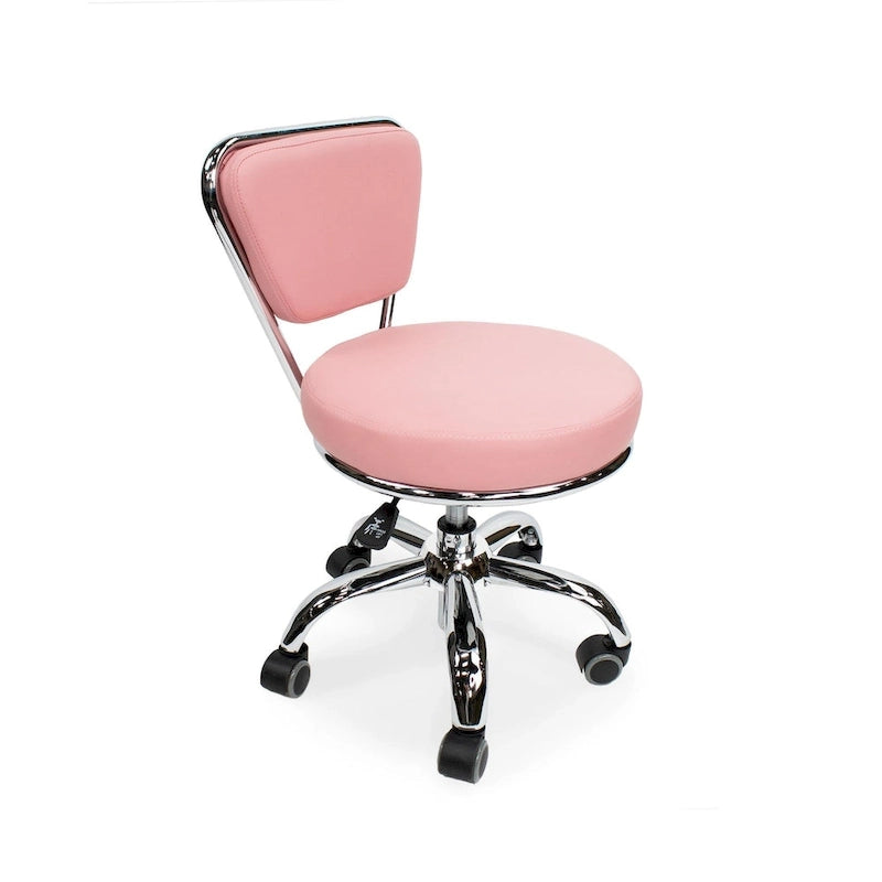 Tabouret court réglable Dayton 13 à 15, chaise basse à roulettes avec dossier, rose - N/A