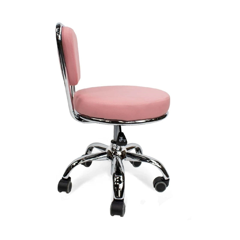 Tabouret court réglable Dayton 13 à 15, chaise basse à roulettes avec dossier, rose - N/A