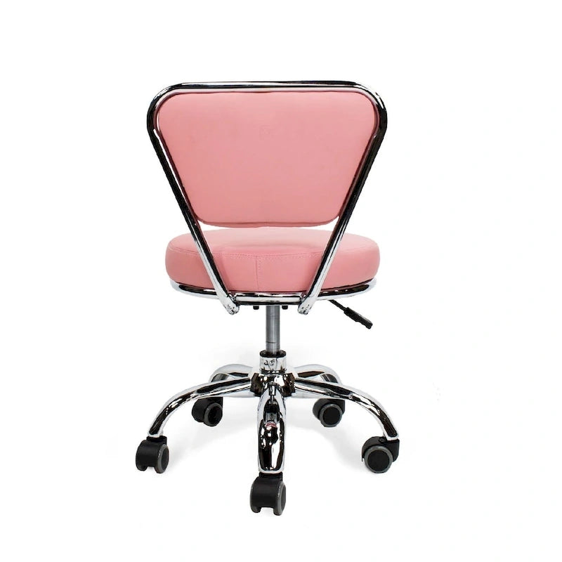 Tabouret court réglable Dayton 13 à 15, chaise basse à roulettes avec dossier, rose - N/A