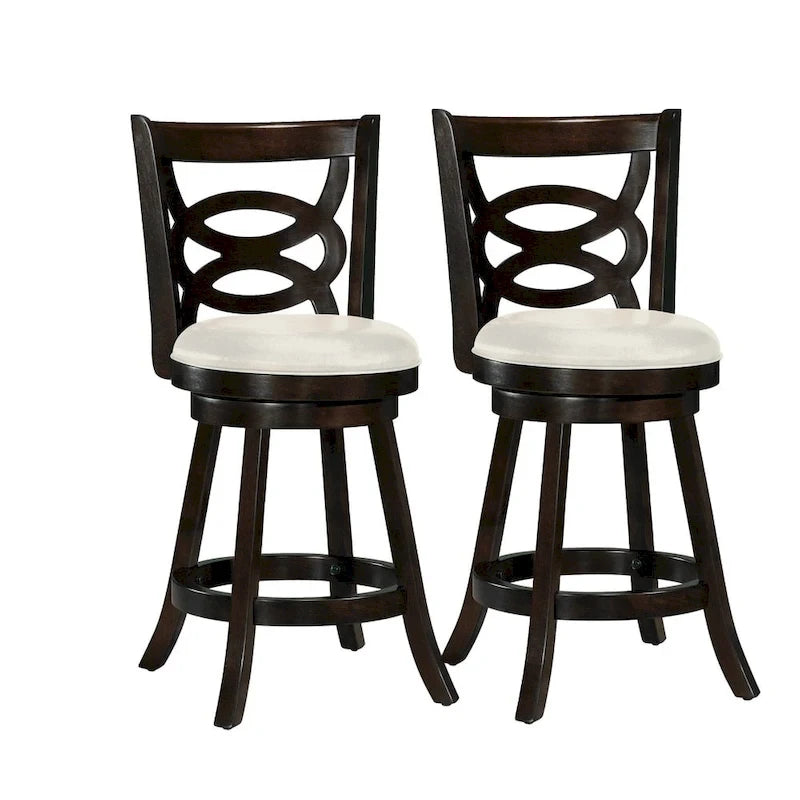 Lot de 2 tabourets de bar pivotants à hauteur de comptoir avec base en bois massif