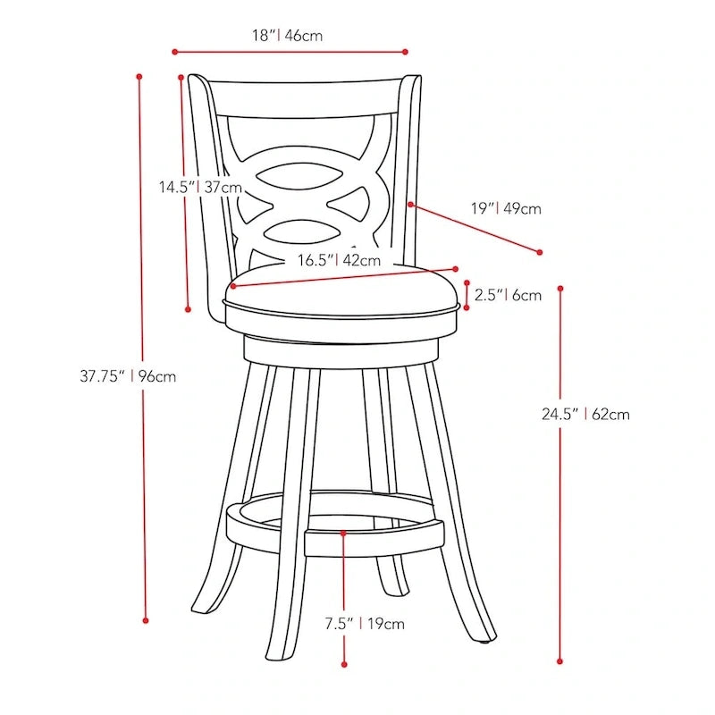 Lot de 2 tabourets de bar pivotants à hauteur de comptoir avec base en bois massif