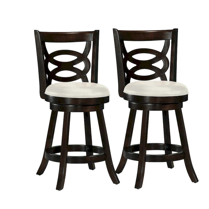Lot de 2 tabourets de bar pivotants à hauteur de comptoir avec base en bois massif