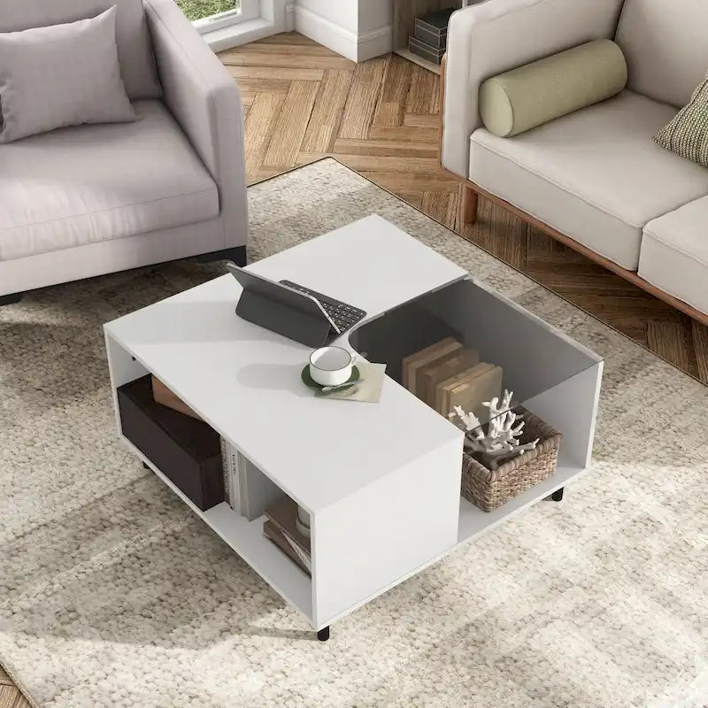 Table basse carrée moderne DH BASIC avec éclairage LED 16 couleurs, étagère et tiroir par Denhour