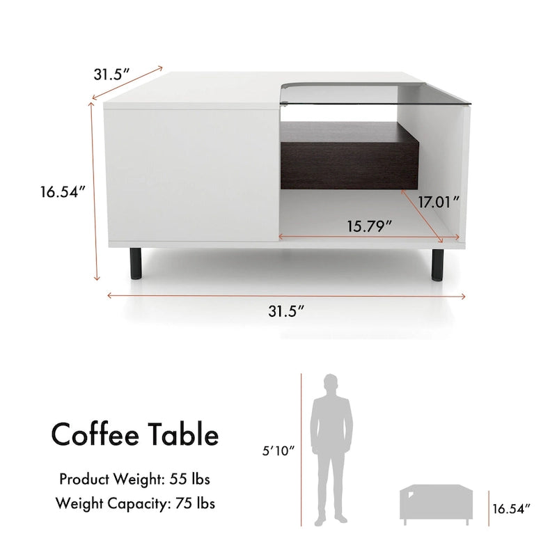 Table basse carrée moderne DH BASIC avec éclairage LED 16 couleurs, étagère et tiroir par Denhour