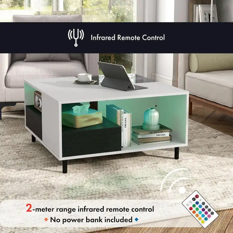 Table basse carrée moderne DH BASIC avec éclairage LED 16 couleurs, étagère et tiroir par Denhour