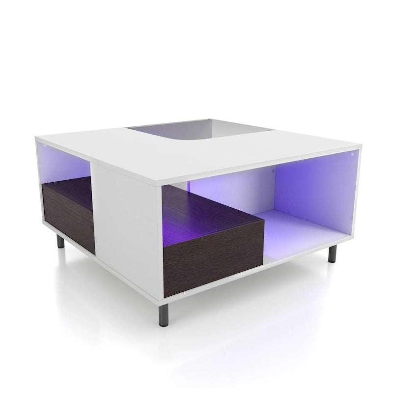 Table basse carrée moderne DH BASIC avec éclairage LED 16 couleurs, étagère et tiroir par Denhour