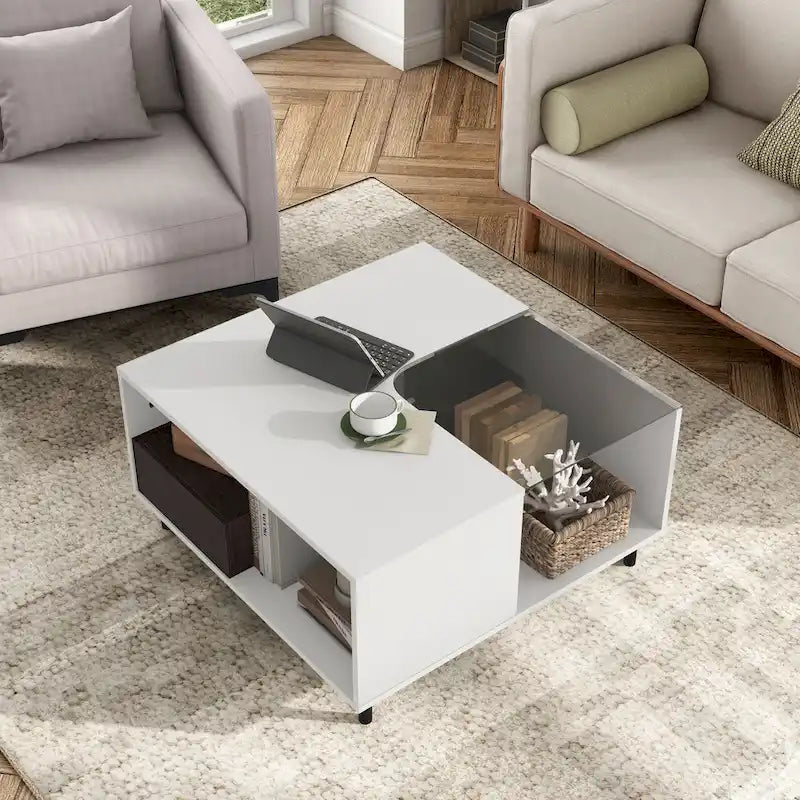 Table basse carrée moderne DH BASIC avec éclairage LED 16 couleurs, étagère et tiroir par Denhour