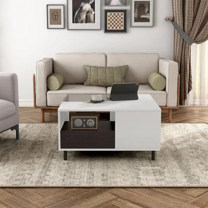 Table basse carrée moderne DH BASIC avec éclairage LED 16 couleurs, étagère et tiroir par Denhour