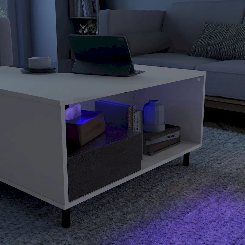 Table basse carrée moderne DH BASIC avec éclairage LED 16 couleurs, étagère et tiroir par Denhour