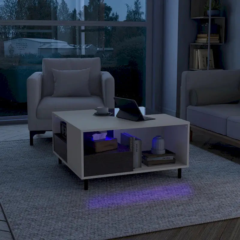 Table basse carrée moderne DH BASIC avec éclairage LED 16 couleurs, étagère et tiroir par Denhour