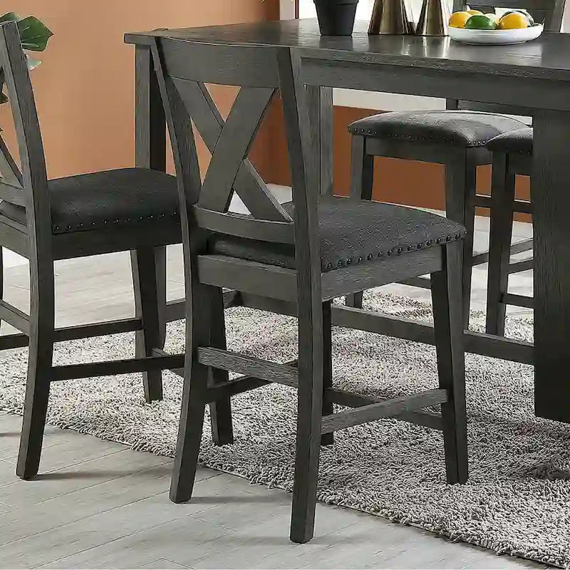 Chaises hautes de comptoir avec dossier en X, gris foncé