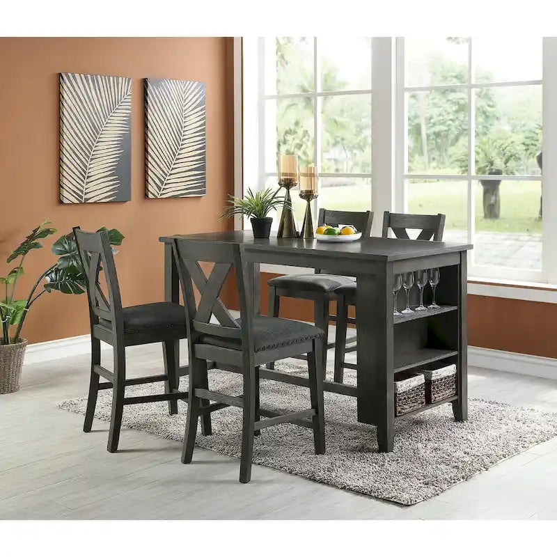 Chaises hautes de comptoir avec dossier en X, gris foncé