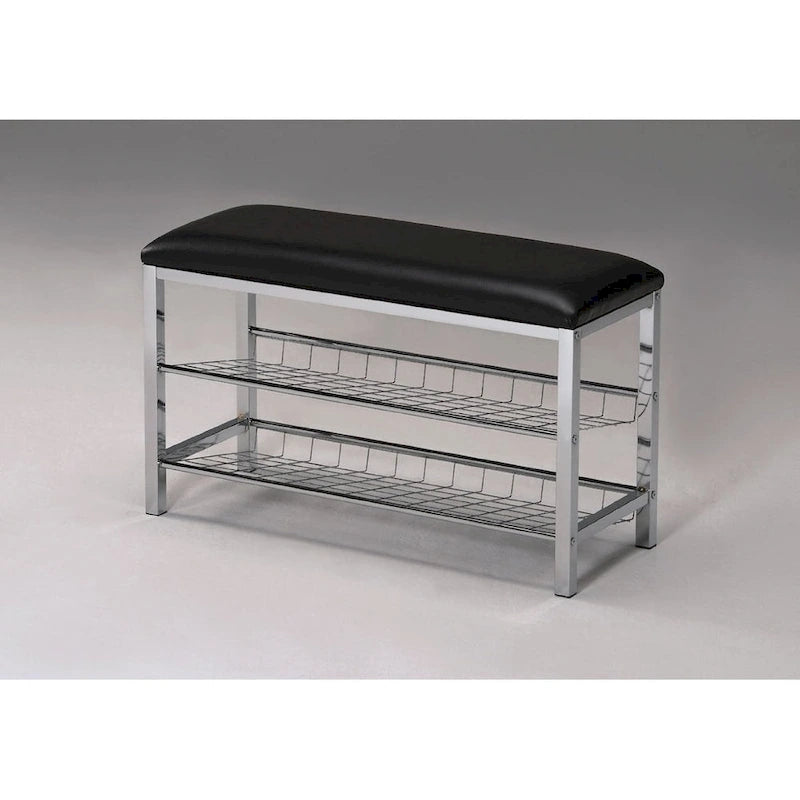 Banc à chaussures en métal Roundhill Furniture avec siège en similicuir, chrome et noir