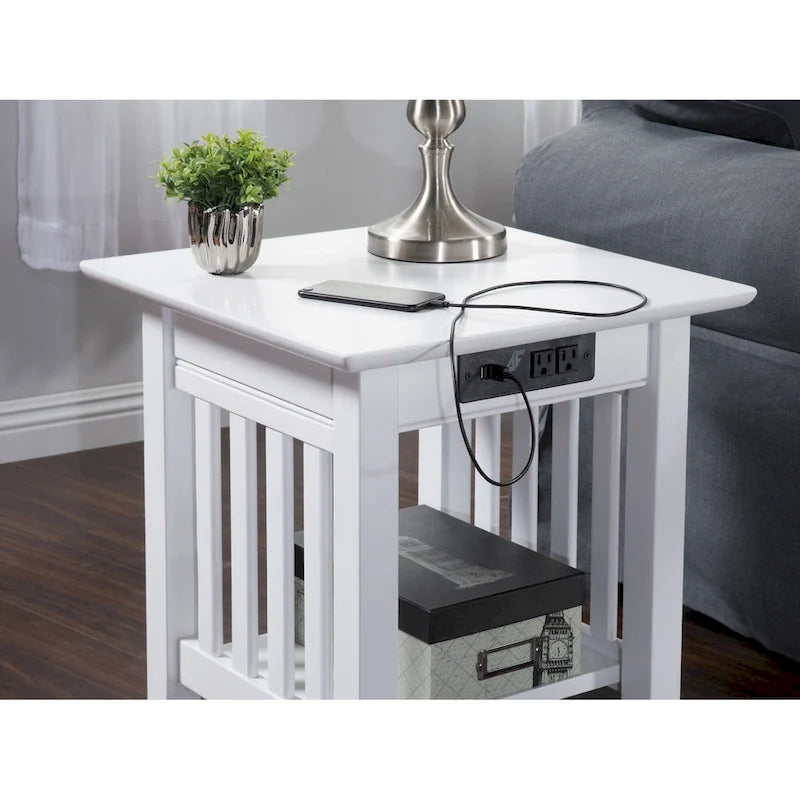 Table d'appoint Mission avec station de recharge – Blanc
