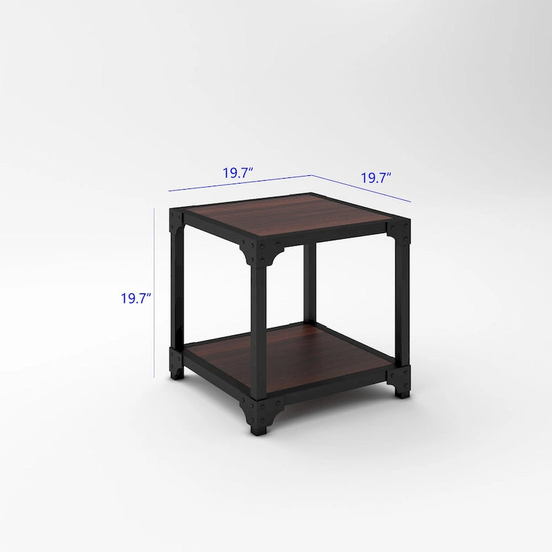 Table d'appoint carrée Davee en bois et métal avec étagère – 20x20x20