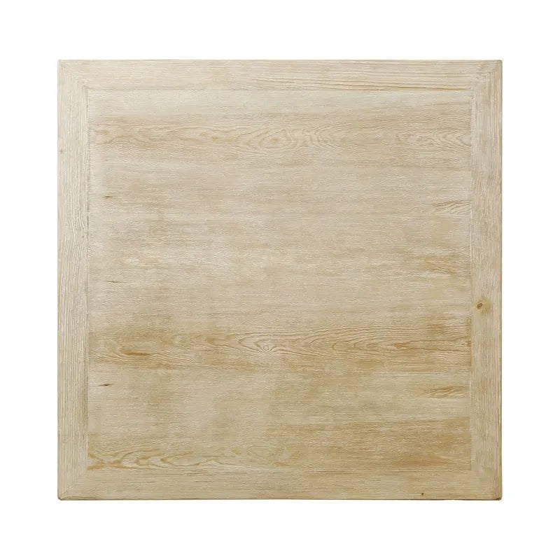 Table basse Artissance 39.4L carrée, aspect bois patiné blanc, avec grand cadre sculpté Peking