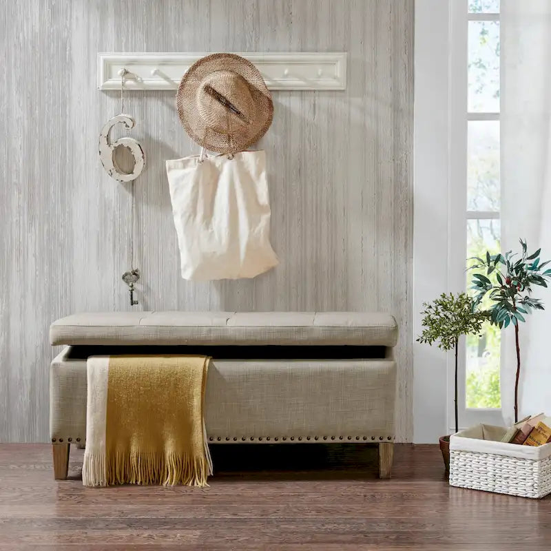 Banc de rangement Madison Park Tessa gris clair capitonné à fermeture amortie