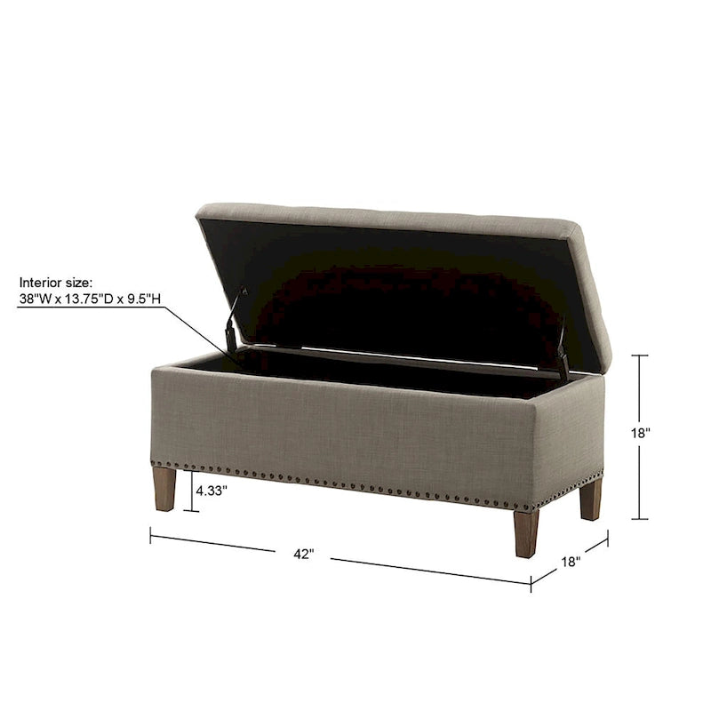 Banc de rangement Madison Park Tessa gris clair capitonné à fermeture amortie