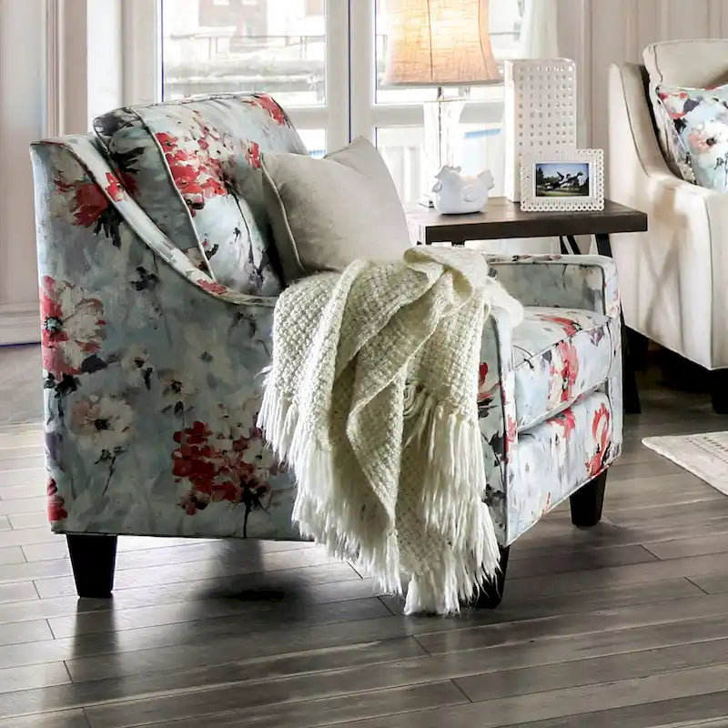 Lilu Transitional Ivory Chenille Linen Upholstered Accent Chair by Furniture of America