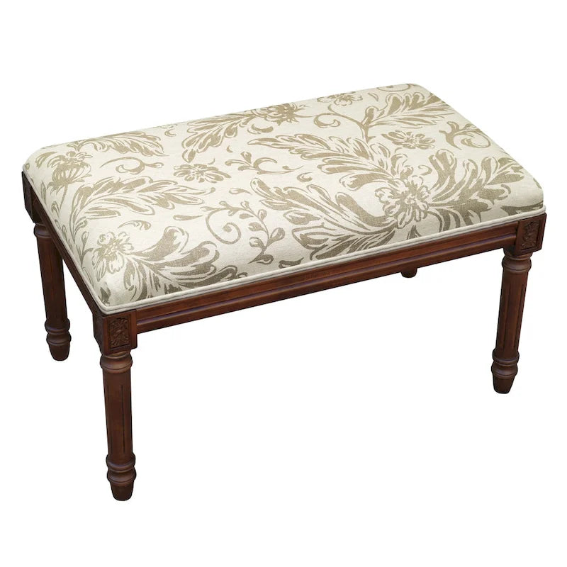 Banc taupe avec motif floral toscan et finition teintée bois