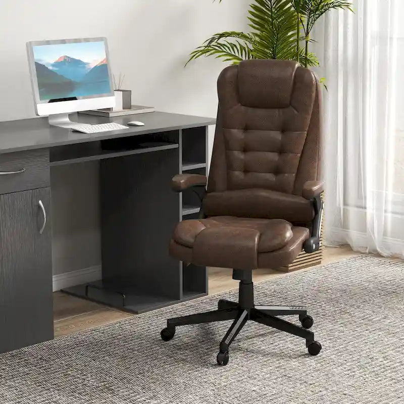 Chaise de bureau de massage vibrante HOMCOM 6 points avec chauffage, Fauteuil de direction à dossier haut en microfibre avec dossier inclinable