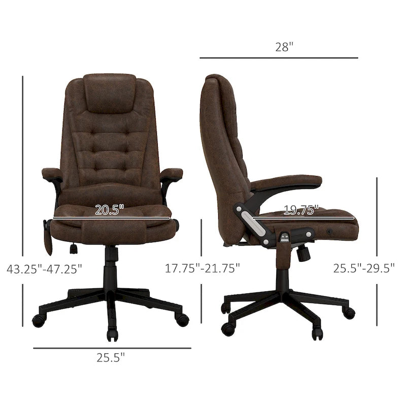 Chaise de bureau de massage vibrante HOMCOM 6 points avec chauffage, Fauteuil de direction à dossier haut en microfibre avec dossier inclinable