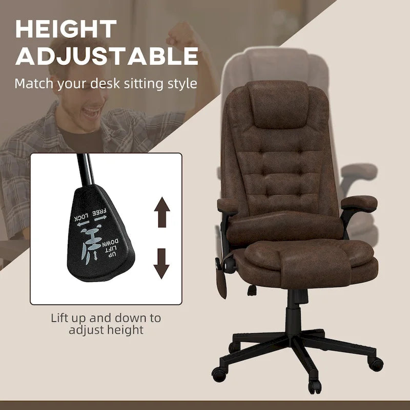 Chaise de bureau de massage vibrante HOMCOM 6 points avec chauffage, Fauteuil de direction à dossier haut en microfibre avec dossier inclinable