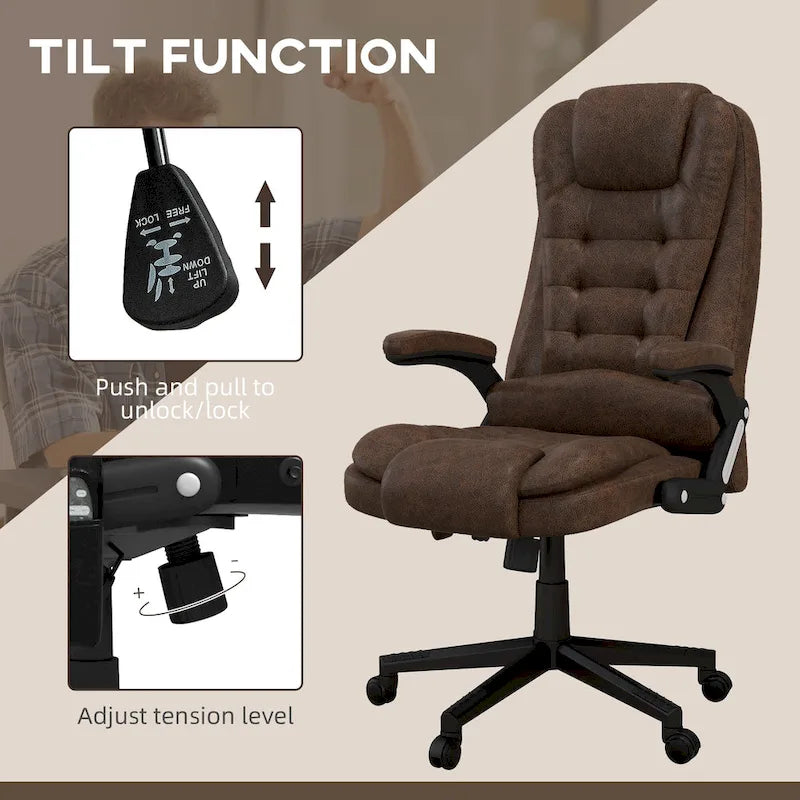 Chaise de bureau de massage vibrante HOMCOM 6 points avec chauffage, Fauteuil de direction à dossier haut en microfibre avec dossier inclinable