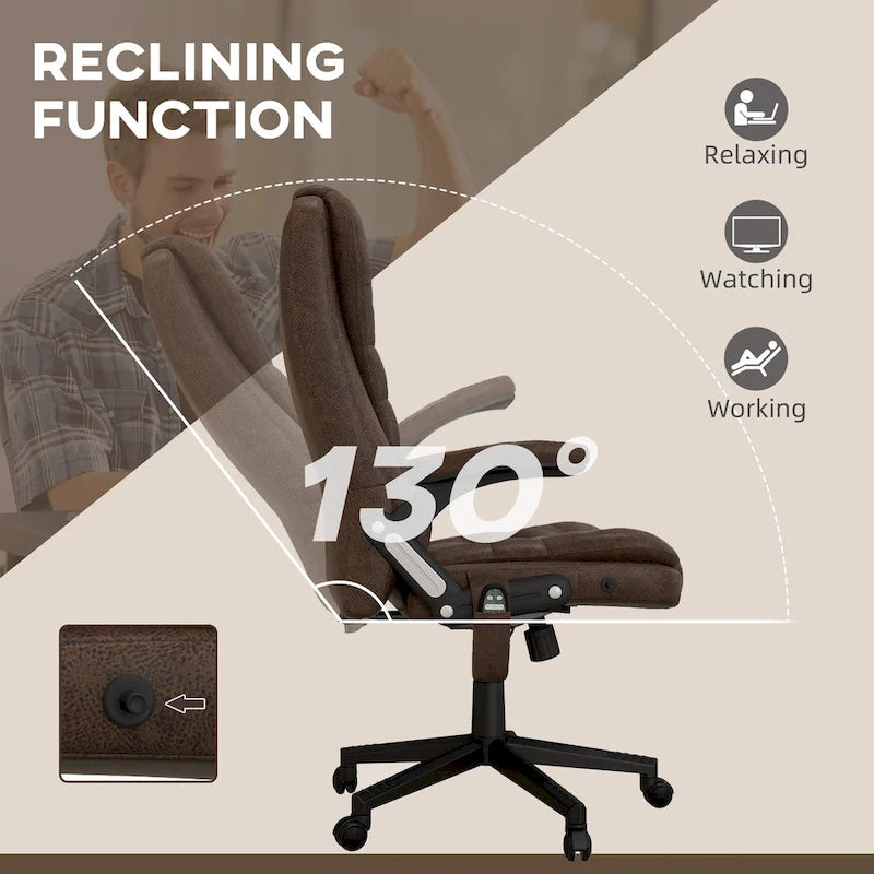 Chaise de bureau de massage vibrante HOMCOM 6 points avec chauffage, Fauteuil de direction à dossier haut en microfibre avec dossier inclinable