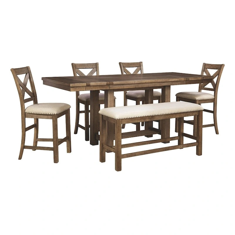 Table à rallonges hauteur comptoir Moriville - Marron grisé - 36 L x 86 P x 36 H
