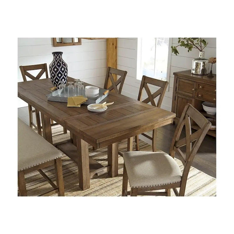 Table à rallonges hauteur comptoir Moriville - Marron grisé - 36 L x 86 P x 36 H