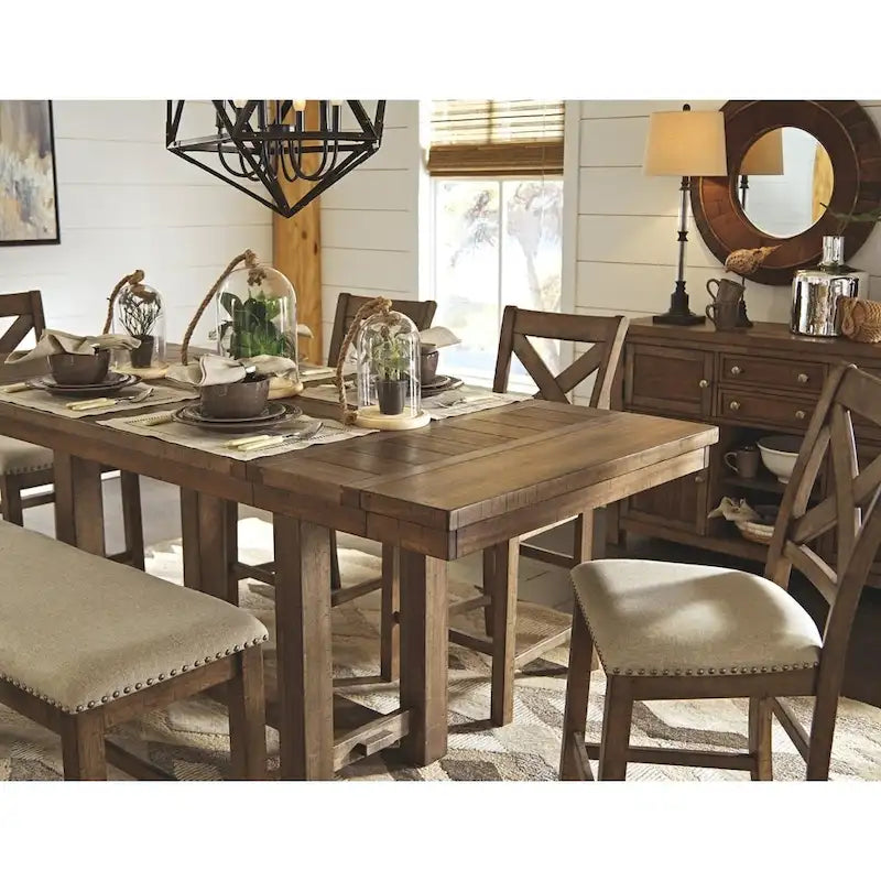 Table à rallonges hauteur comptoir Moriville - Marron grisé - 36 L x 86 P x 36 H