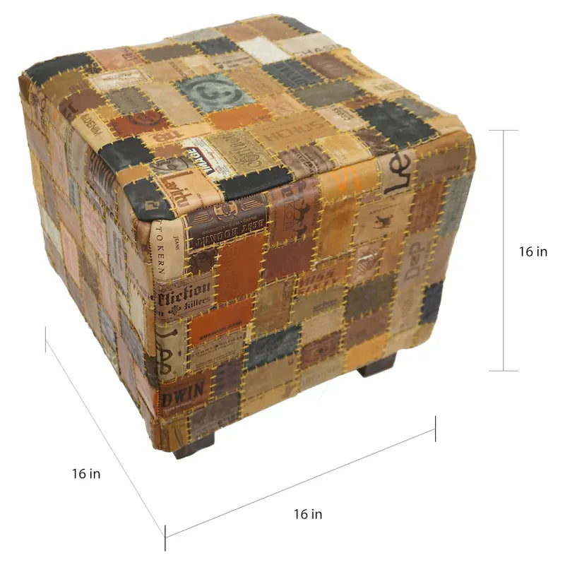 Home&Manor Pouf Cube en Cuir Daniella