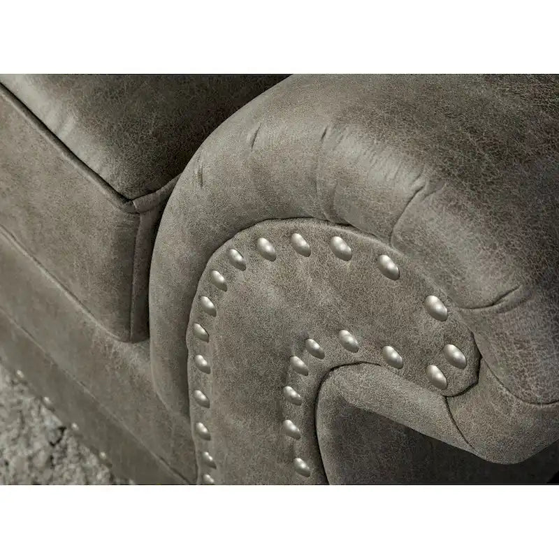 Causeuse Roundhill Furniture Leinster en similicuir gris pierre avec clous décoratifs