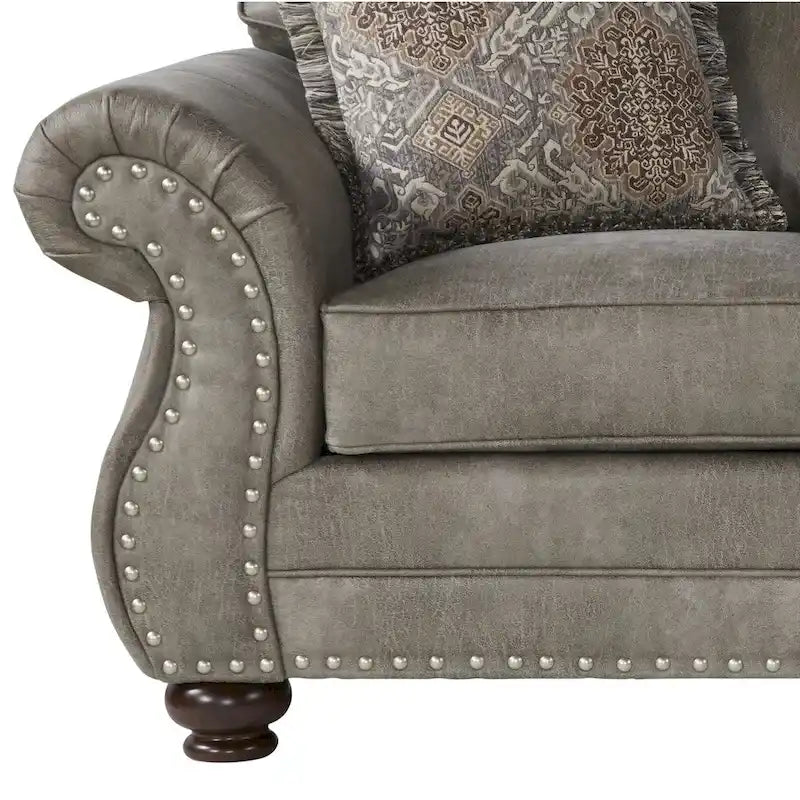 Causeuse Roundhill Furniture Leinster en similicuir gris pierre avec clous décoratifs